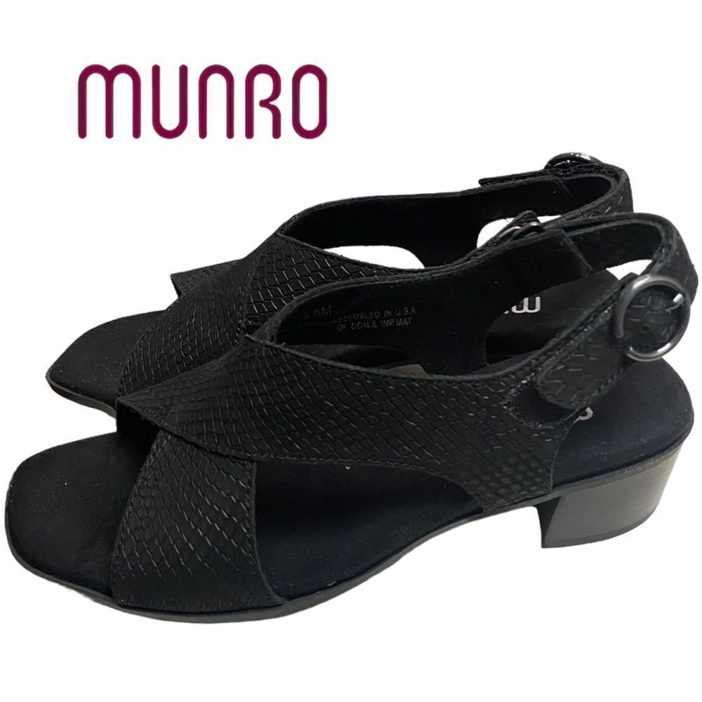 MUNRO Jenny Black Lizard Print Nubuck Women's Sandals NEW 5.5